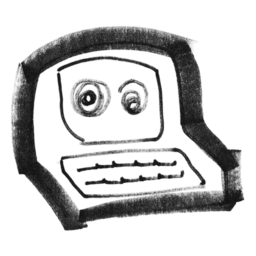 Hand drawn crazy-eyed computer looking at me